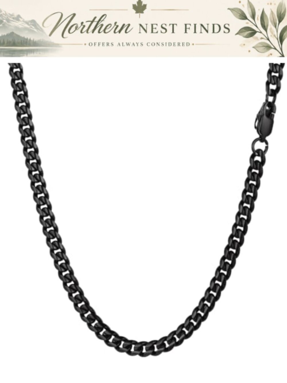 Stainless Steel Cuban Chain Necklace 22in 6mm Lobster Clasp Gift Box